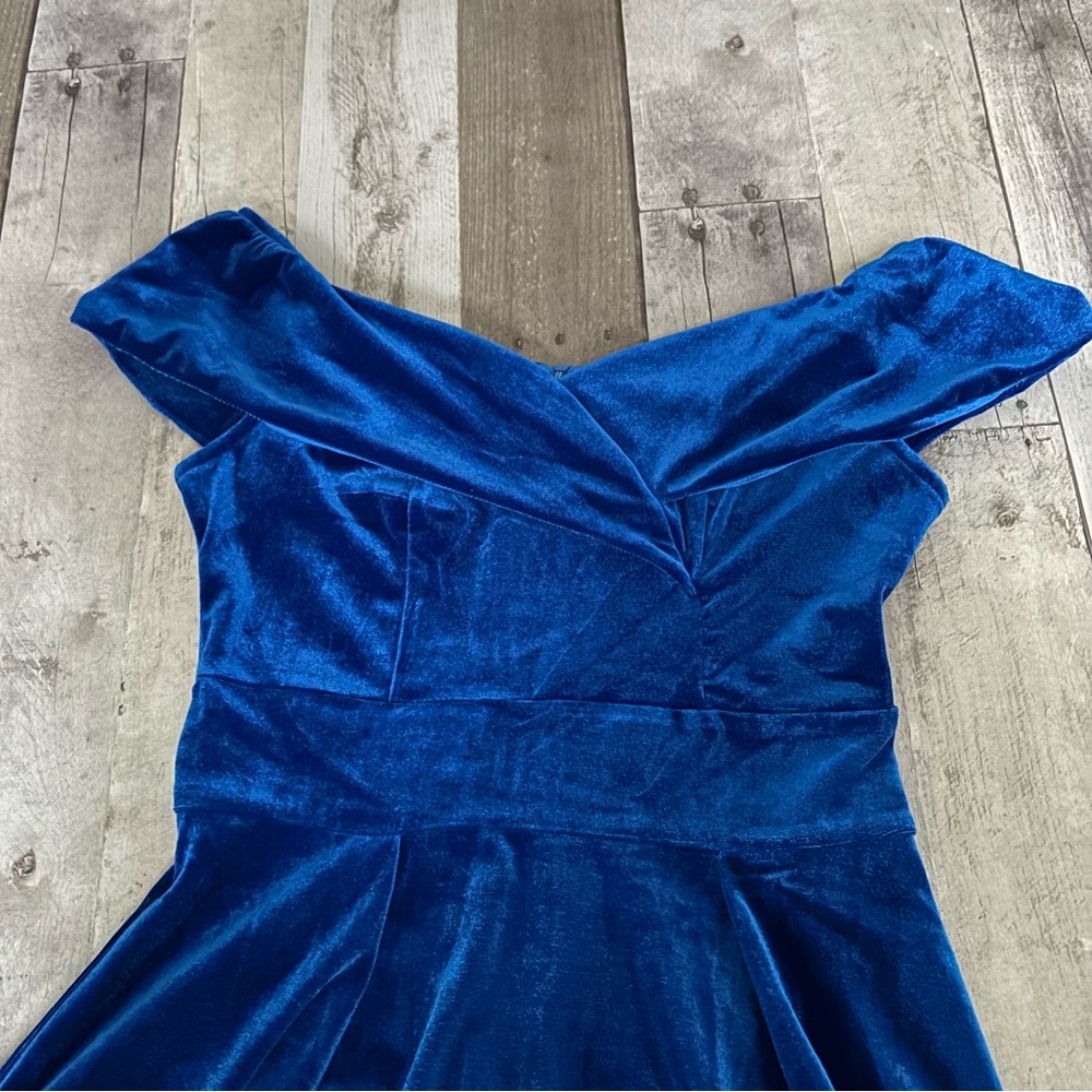 New With Tags Jasambac Royal Blue Velvet Holiday High Low Dress Size Medium - Picture 9 of 9